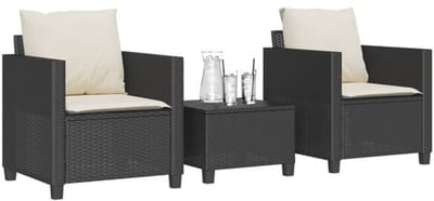 Balkonset 2 personen - Tuinset - Bistroset - Zwart - Weerbestendig - 3 delig - Tuintafel en 2 stoelen - 2 personen - Poly rattan