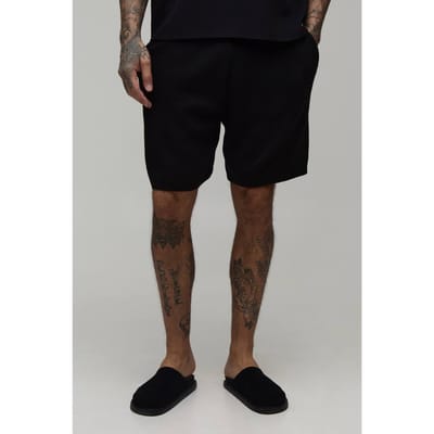 Lange Relaxed Geribbelde Gebreide Short | Black | Size Small