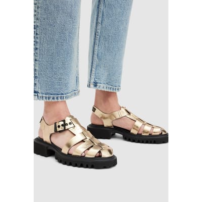 AllSaints Nessa Sandal Metallic Gold Maat: 41 | Sandalen Outlet | Dames | Goud
