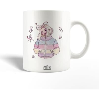 Keramische Mok - Schattige Kunst - 30cl - Wit - Vaatwasmachinebestendig - Hoogte 9,5 cm