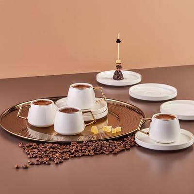 Karaca Streamline Saturn 6-delige Koffiekopjesset, 90 ml – Goud