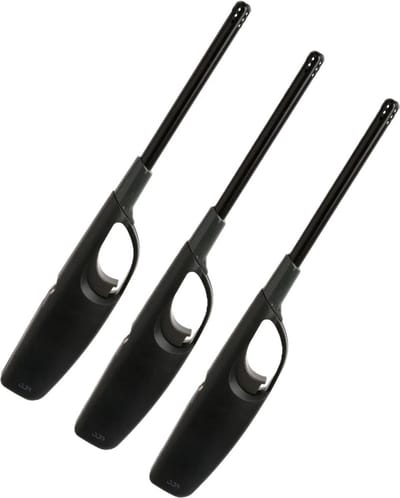 5Five BBQ/keuken gas aansteker lange steel - 4x - zwart - 27 cm - kunststof - navulbaar