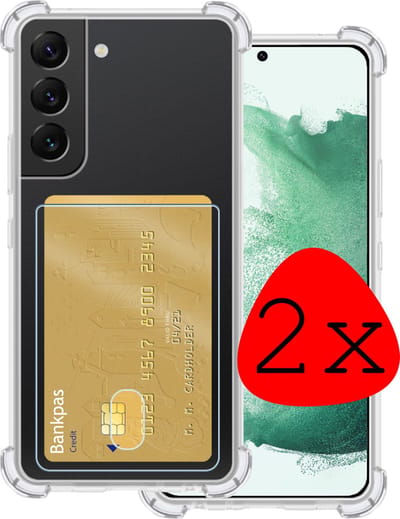 Hoesje 2 Stuks - Geschikt voor Samsung Galaxy S22 - Met Pashouder en Kaarthouder - Telefoon Hoes Shockproof - Siliconen Case - Back Cover - Shock Proof - Pasjes Houder - Transparant