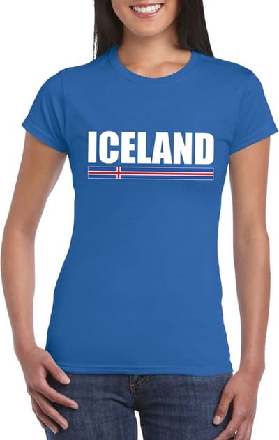 IJsland supporters kleding t-shirt - voor dames - blauw - met vlag kleuren print - korte mouwen S