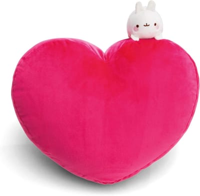 Hartvormig Kussen - Knuffelkussen Zacht Speelgoed - Ontspanning en Decoratie - Inclusief Pluche Figuur - 42x27 cm - Roze