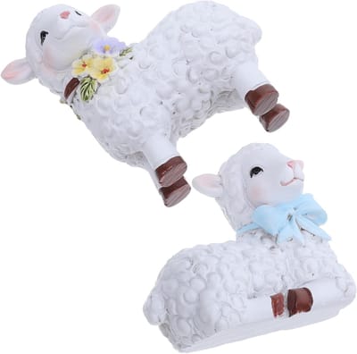 Miniatuur Schaapjes - Hars Lammetjes - Decoratie Poppenhuis - Handgeschilderde Details - 7x6.5x2.8cm - Wit