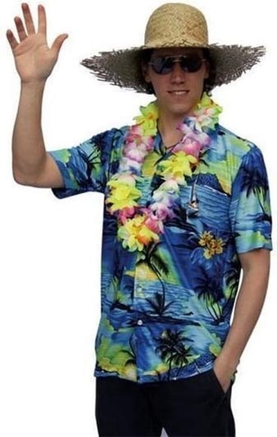 Faram Party Hawaii shirt - blauw - met palmbomen - verkleedkleding - polyester 58