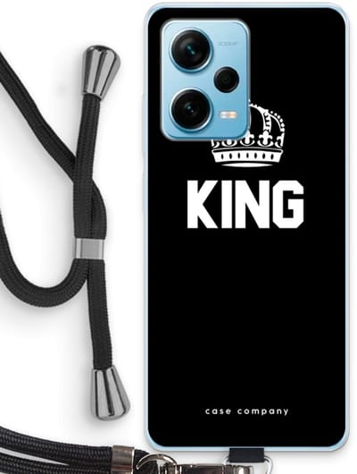 Case Company® - Hoesje met koord geschikt voor Xiaomi Redmi Note 12 Pro Plus hoesje met Koord - King zwart - Telefoonhoesje met Zwart Koord - Bescherming aan alle Kanten en Over de Schermrand