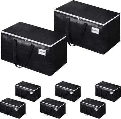 Verhuisdozen met rits - Opbergzakken - Ruimte besparen - Versterkte draaggrepen - 93L 8 Stuks - Blauw