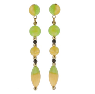 Behave - Oorbellen - Marmerlook Dames Oorhangers Groen Geel - 7.5 cm