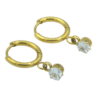 Goldplated stalen oorringen met transparant zirkonia steentje – Klein - 11.5mm