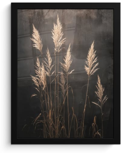 Poster in lijst - Fotolijst 30x40 cm - Posters - Siergras - Pluimen - Verlichting - Zwart - Posterlijst zwart - Decoratie - Wanddecoratie woonkamer - Muurdecoratie slaapkamer