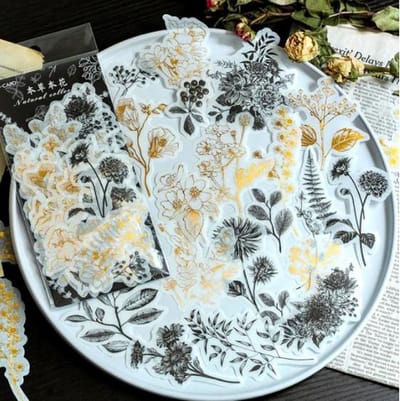 Deco stickerset Natural Collection - 60 stuks - Zwart en Goud stickers - Planten En Bladeren Zwart En Goud Sticker - Bulletjournal - Stickers Voor Volwassenen - Scrapbooking - Agenda Stickers - Decoratie Sticker