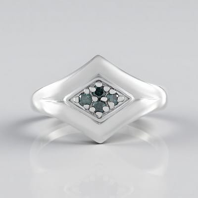 Cavill - Zilveren Ring met 4 I2 Blauwe Diamanten - 925 Sterling Zilver - 0,106 ct Ronde Briljant - Moderne Ruitvormige Damesring 20x19 mm
