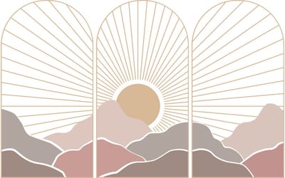 Vooraf gelijmd vliesbehang met gigantische muurschilderingen - TRIO OF ARCHES ASIAN SUNSET - 60x90cm
