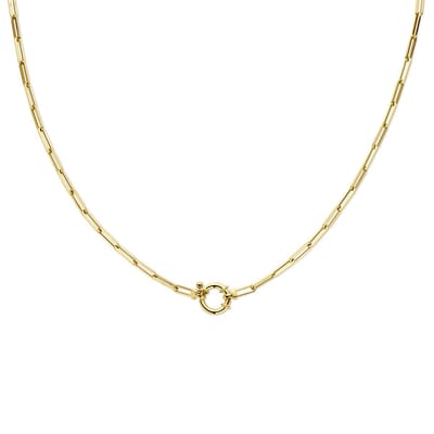 YO&NO Ketting - paperclip vierkante buis - 3,0 mm - 45 cm - met groot springslot - Sieraden vrouw - 14 karaat goud
