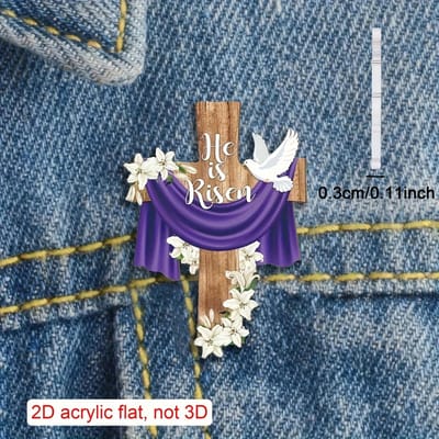 2D Vlak, 1 stuk, Vintage en Elegante Jezus Opstanding Lelie Kruis Acryl Broche, Uniek Onregelmatige Vorm Gebedssieraad, Geschikt voor Kruisliefhebbers One-size white