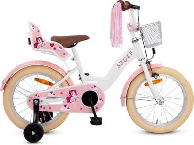 Dolly Kinderfiets met Poppenzitje 16 inch - Geschikt voor 4-6 jaar - Fiets voor Meisjes met Zijwieltjes - Verstelbaar Zadel en Stuur - Wit