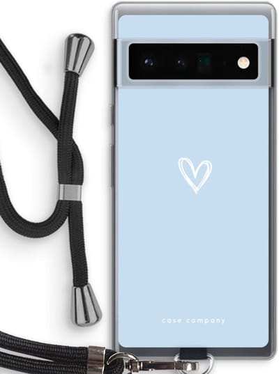 Case Company® - Hoesje met koord geschikt voor Google Pixel 6 Pro hoesje met Koord - Klein Hart Blauw - Telefoonhoesje met Zwart Koord - Bescherming aan alle Kanten en Over de Schermrand