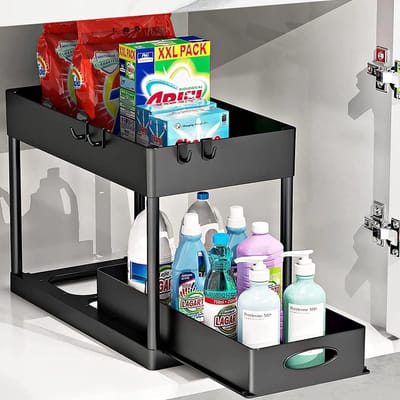 Opbergrek Onder Gootsteen - Laden Organiser - Keuken Organiseren - Uitschuifbare Laden - 8.5 x 15.5 x 11.6 Inch - Zwart
