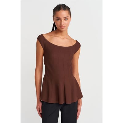 Aansluitend Geribbelde Peplum Blouse