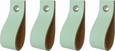 Handles and more - 4x Leren handgrepen - lusjes - Mint Groen - S (15,8cm) - incl. 3 kleuren schroefjes (handgreepjes - leren greepjes - leren lusjes)
