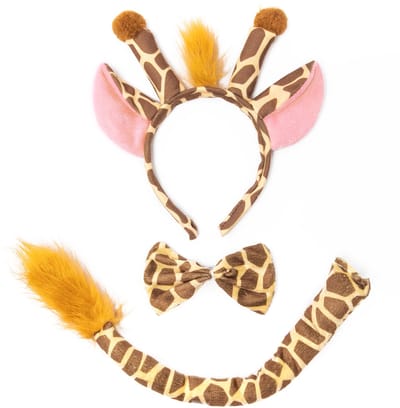 KIMU® Giraf Haarband Oren & Staart Diadeem Set - Bruin Dierenprint Oortjes Giraffe Dierenpak Girafprint Pak - Kinderfeestje Oortjes Staartje Tiara Festival