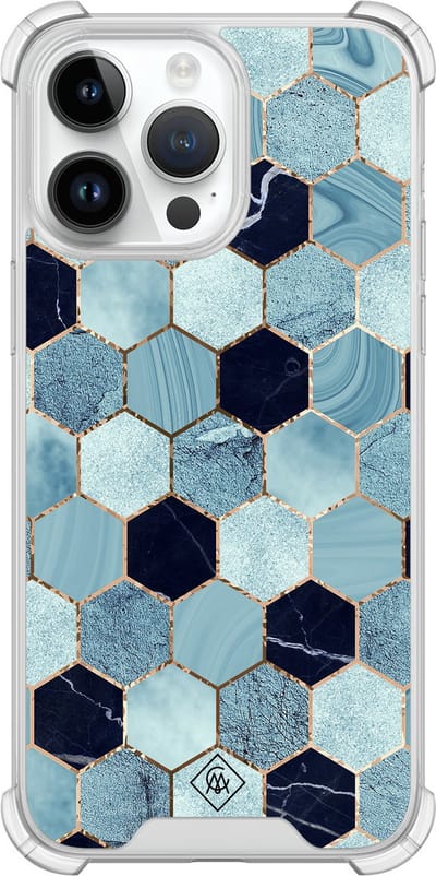 Casimoda® hoesje - Geschikt voor iPhone 14 Pro Max - Blue Cubes - Shockproof case - Extra sterk - TPU/polycarbonaat - Blauw, Transparant