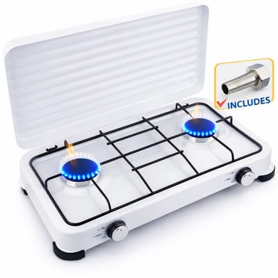 SMH LINE® Gas kooktoestel 2 pits XL - Camping kooktoestel - Gaskomfoor - Wit