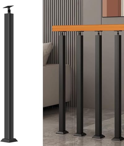 Vierkante Balusterpalen - Metalen Reling Spindels - Veilig Traplopen - 270° Verstelbare Beugel - 85 cm - Zwart