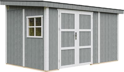 Timbela M939B-CAVERN STEEL - LP SmartSide Tuinhuis op houtbasis - 8,68 m² - 248x412xH231 cm - zonder vloer en zijwand (totaal 3 wanden) met verf