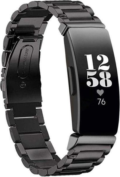 KELERINO. Metalen bandje geschikt voor Fitbit Inspire (HR) - Schakel - Zwart