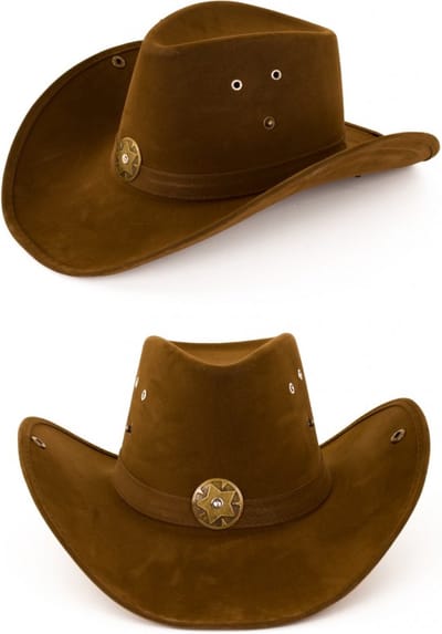 KIMU® Luxe Cowboyhoed Donkerbruin Ster - Western Rodeo Cowboy Hoed Suedine Bruin - Usa Texas Wilde Westen Festival