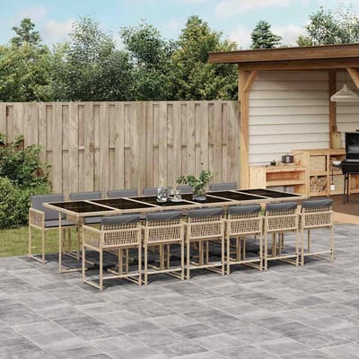 vidaXL - 13-delige - Tuinset - met - kussens - poly - rattan - gemengd - beige