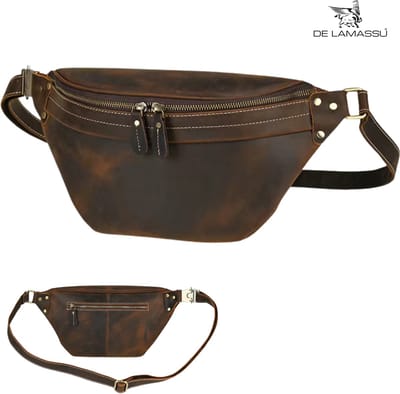 DE LAMASSU® Leren Heuptas – Crossbody Sling Bag – Echt Leer – Compact – Voor Dagelijks Gebruik, Reizen en Werk