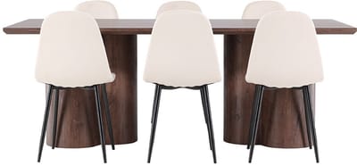 Olivia eethoek tafel 100x210cm en 6 velours stoelen mocca.