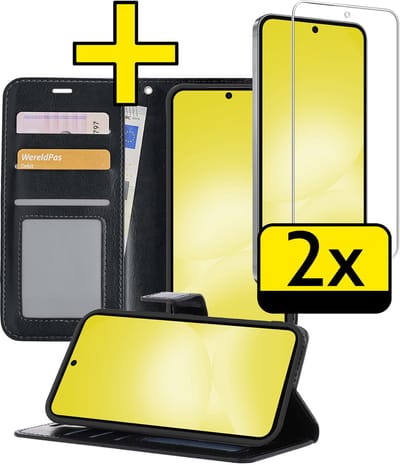Hoesje - Met 2x Screenprotector - Geschikt voor Samsung Galaxy A56 - Luxe Pasjeshouder - Bookcase Portemonee - Flip Case - Kunstleer Book Case - Flipcase Hoes - Book Cover - Walletcase - Portemonneehoes - Telefoonhoesjes - Zwart
