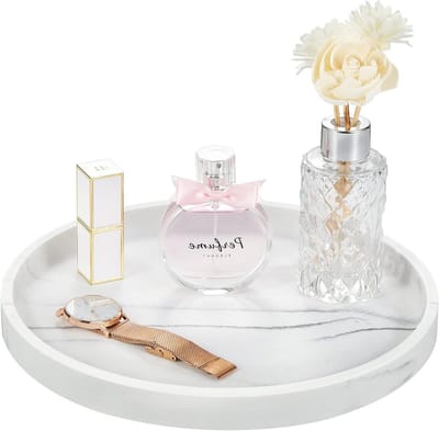 Ronde Opbergtray van Hars voor Cosmetica, Sieraden en Make-up, Ideaal voor Badkamer en Toilettank, Sand White