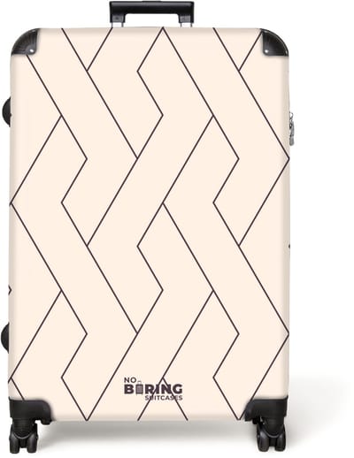 NoBoringSuitcases.com® - Koffer groot - Reiskoffer lichtgewicht - Diagonaal vlechtstructuur in crème met paarse lijnen - Rolkoffer met 4 wielen - Grote trolley XL - 98 liter bagage