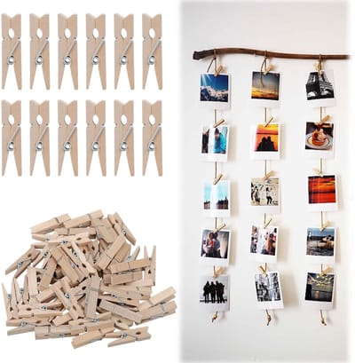 Dailygoody - Mini-wasknijpers - Kleine houten knijpers - Decoratief en praktisch - Houtkleur - Clips voor fotohouders - Ideaal voor knutselen en DIY -...