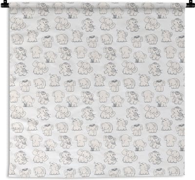 Wandkleed - Wanddoek - Olifant - Patroon - Baby - 180x180 cm - Wandtapijt