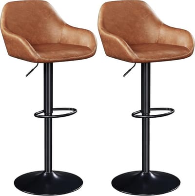 Luxe Barkrukken – Set van 2 – Barstoel – Hoogte Verstelbaar – Industrieel – Keukenstoel – 360° Draaibaar – Leer – Bruin