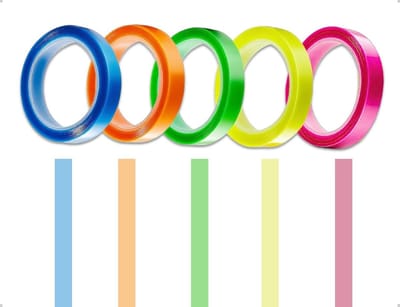 Vijf rollen fluorescerende markeerstiften met verwijderbare plakband en zelfklevende notities voor kantoor, school en thuisgebruik in diverse kleuren
