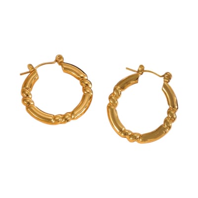 Aramat Jewels | Oorringen | RVS Oorringen met Streepjes Motief – Goudkleurig 26x25mm | | | |4mm | Staal | Volwassenen | Verkleurd niet