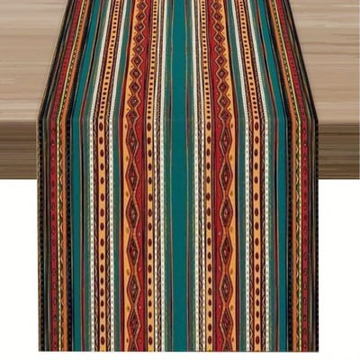 1 stuks Boheemse Vintage Golvende Geometrische Patroon Tafel Runner - Perfect voor Dagelijks Gebruik, Eettafel Decoratie 150x33cm brown