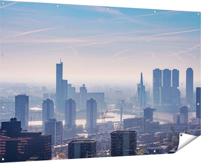 Gards Tuinposter Rotterdamse Skyline - 180x120 cm - Tuindoek - Tuindecoratie - Wanddecoratie buiten - Tuinschilderij