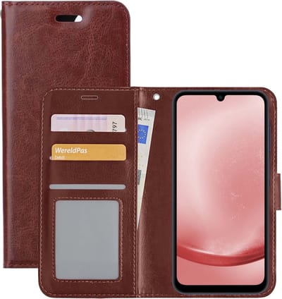 Hoesje - Met Pasjeshouder - Geschikt voor Samsung Galaxy A25 - Luxe Bookcase Portemonee - Flip Case - Kunstleer Book Case - Flipcase - Book Cover - Walletcase - Portemonneehoes - Bruin