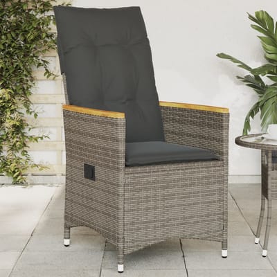 vidaXL - Tuinstoel - verstelbaar - met - kussens - poly - rattan - grijs
