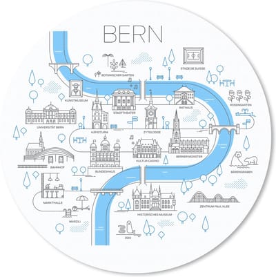 Muismat rond 20x20 cm - Mousepad Kaart - Bern - Illustratie - Simpel - Ronde muismatten