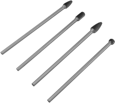 Dailygoods - Roterende Burr Set - 4 Stuks - Voor Metalbewerking - 6mm Schacht - Gecementeerde Carbide - Ideaal Voor Vijlwerkzaamheden - Geschikt Voor...